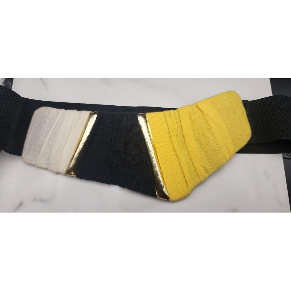 Vintage Colorblock Ruched Elastic Waist Belt Yellow Black Gold Trim Size M